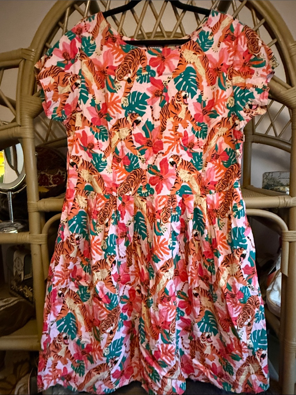 Run and Fly  Tropical Tiger Print Pink and Green Summer Dress